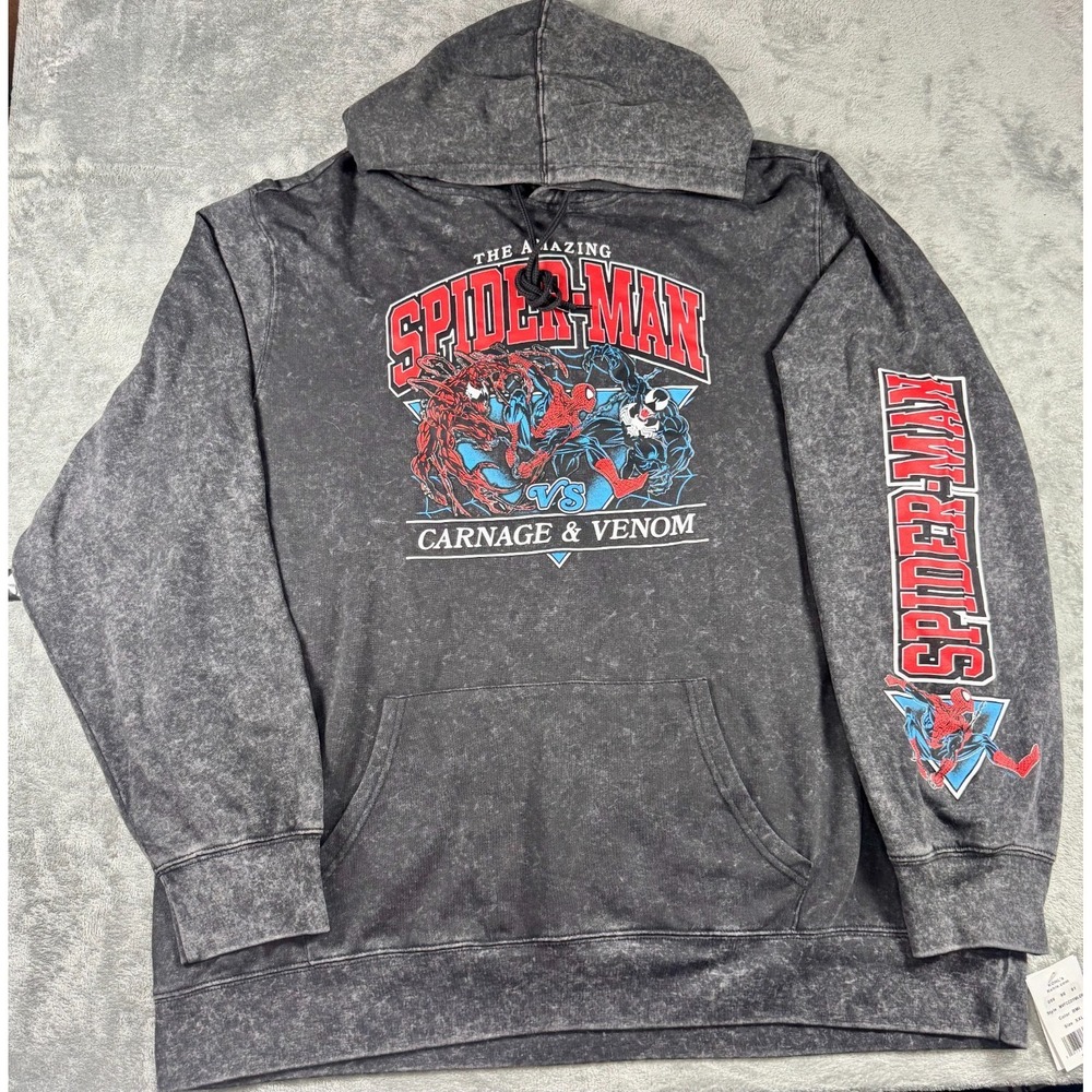 Marvel Spider-Man vs Carnage & Venom Black Acid/Mineral Wash XXL Graphic Hoodie